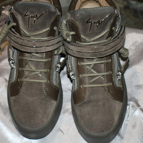 Giuseppe Zanotti May London Olive Green Suede Mid Sneaker UK42